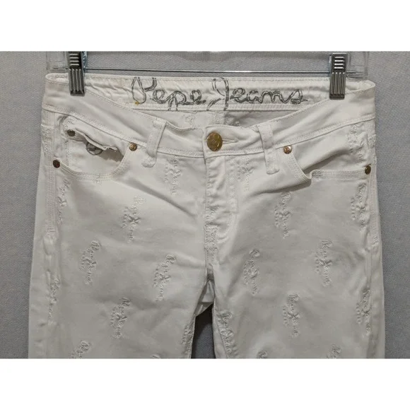 Pepe Jeans Womens Tag 28 Embroidered Pepe Throughout White 28/30 - Picture 7 of 16
